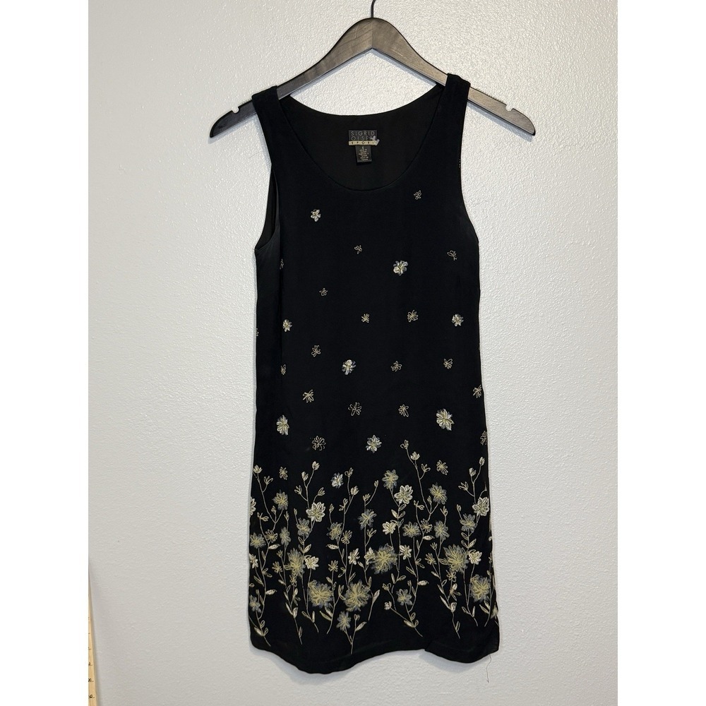 Sigrid Olsen Sport Black Whimsigoth Casual Floral Sleeveless Shift Dress Size 6